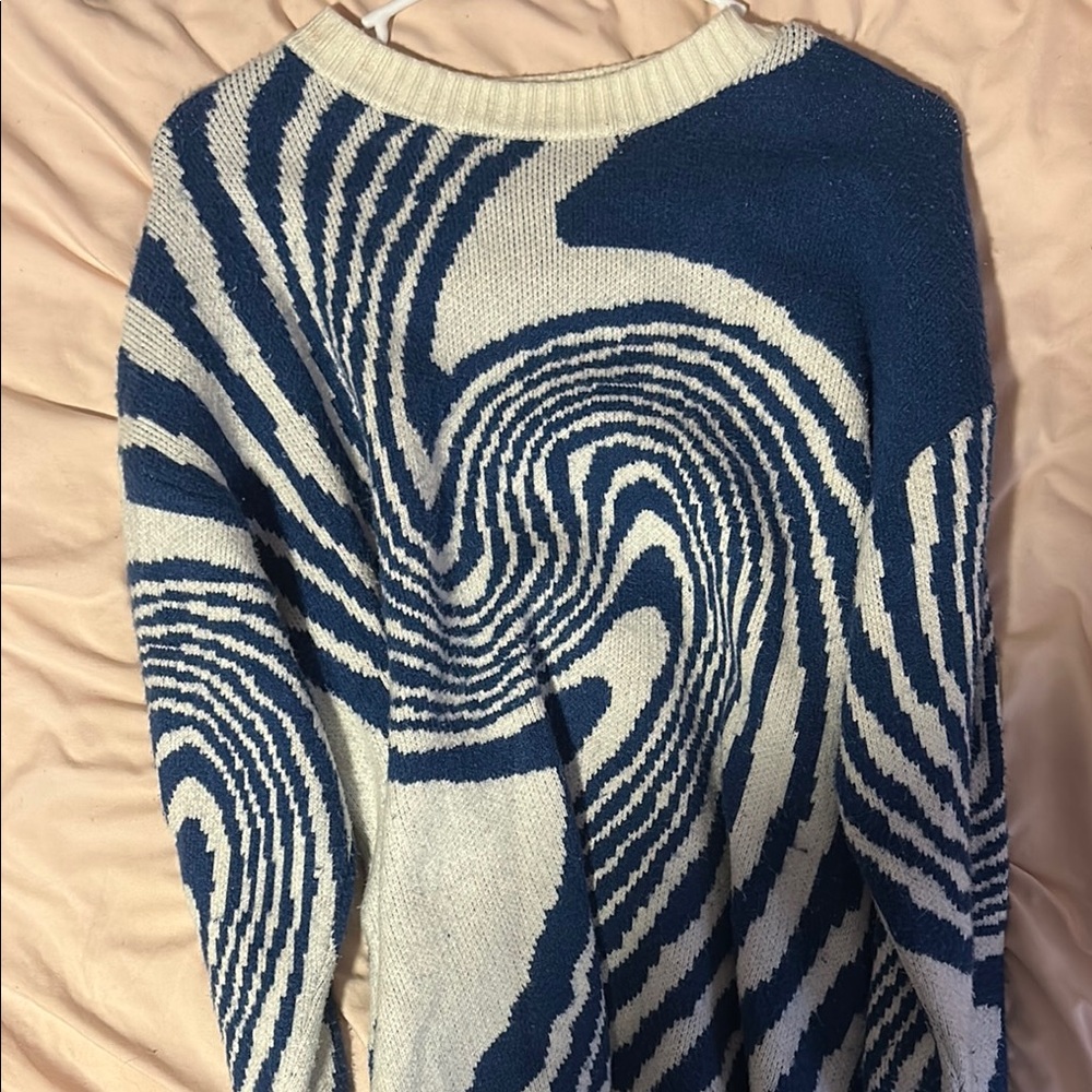 Blue and White Swirl Grunge Oversized Sweater
